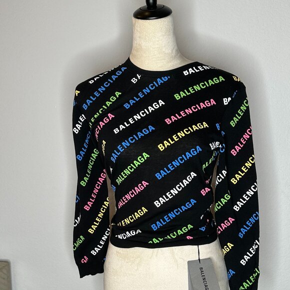 BALENCIAGA - All Over Logo Cotton Sweater - Picture 1 of 12